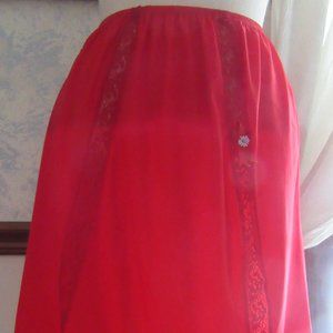 Vintage Red Rosas Satin Lace slip Skirt with Daisy Embellishments Size 34